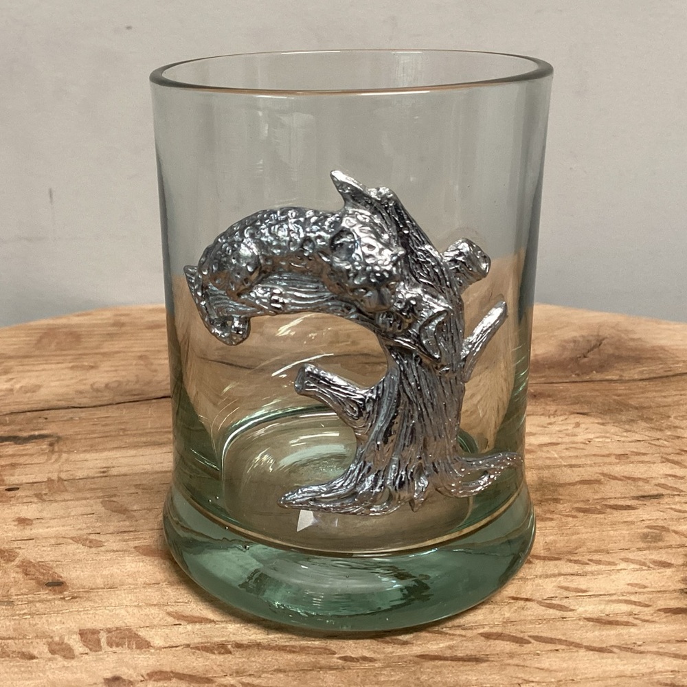 ⚫️ Vintage - Frankli Wild Pewter Leopard Whiskey Tumbler Glass - Rare
